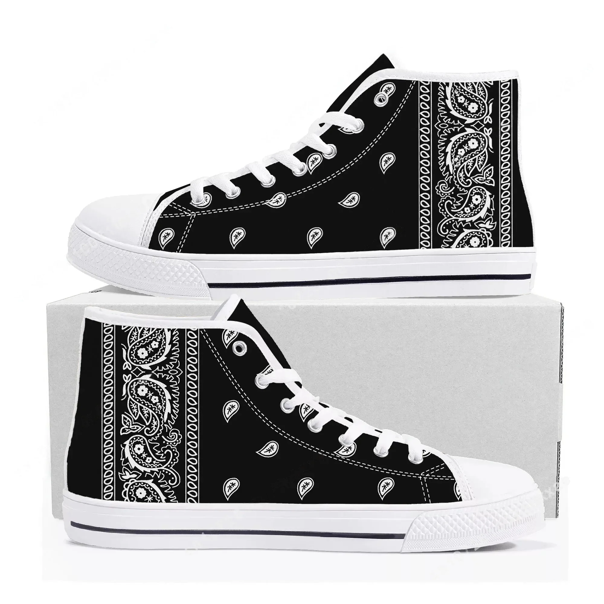 Men Shoes Red - Bandana Paisley High Top Sneakers Mens