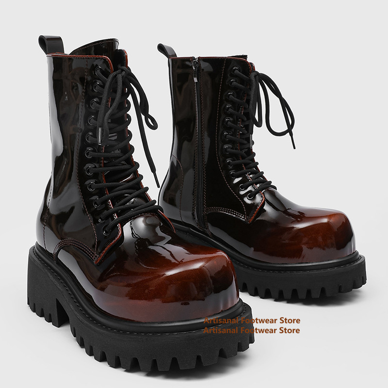Men Shoes Classic - Gradient Colored Patent Leather Men's Boots