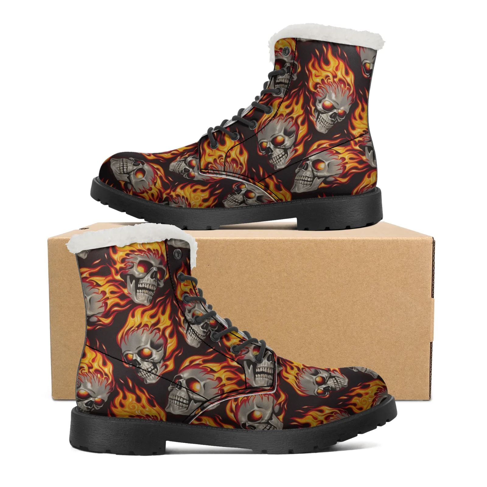 Fire Skull Patterns Snow Boots - Men Shoes Eu To Us Size บทวิจารณ์และราคา