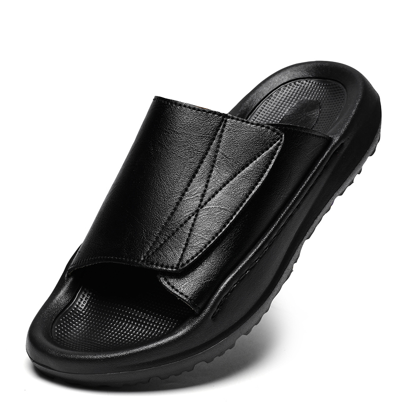 Easy-top Leather Slide Slipper - Men Shoes Velcro บทวิจารณ์และราคา