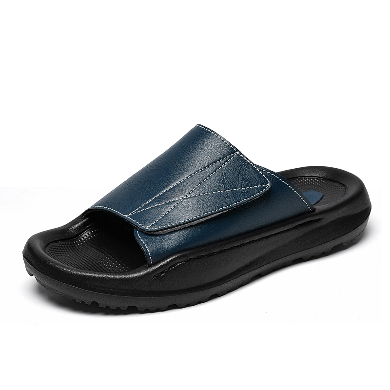 Easy-top Leather Slide Slipper - Men Shoes Velcro บทวิจารณ์และราคา
