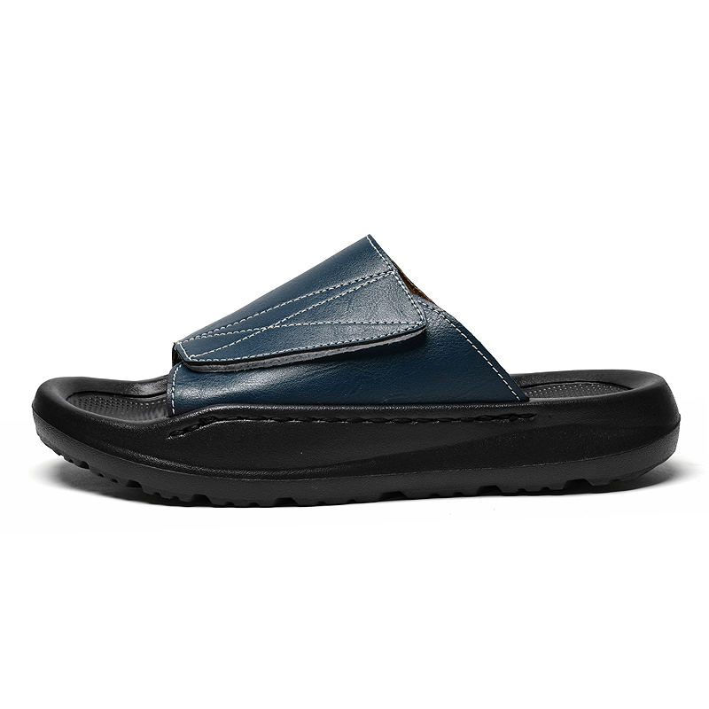 Easy-top Leather Slide Slipper - Men Shoes Velcro บทวิจารณ์และราคา