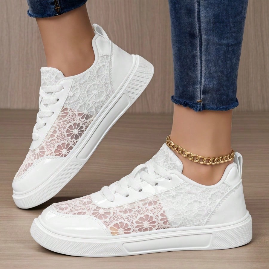 Women's White & Black Mesh Sne - Mesh Trainer Breathable บทวิจารณ์และราคา