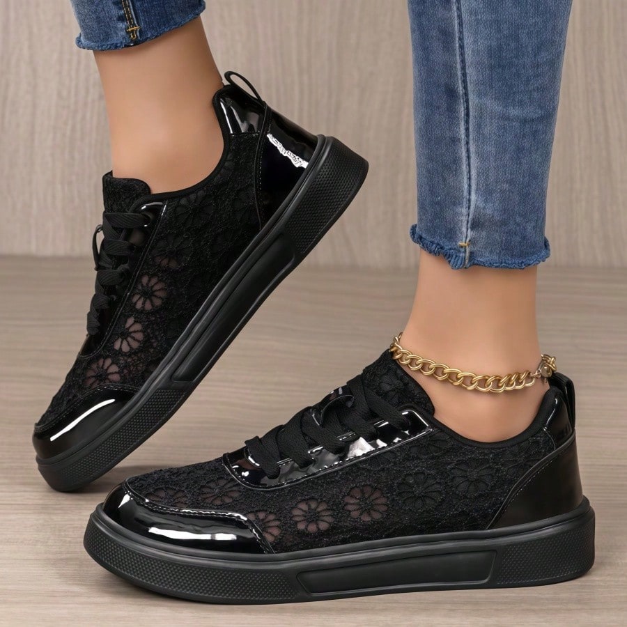 Women's White & Black Mesh Sne - Mesh Trainer Breathable บทวิจารณ์และราคา