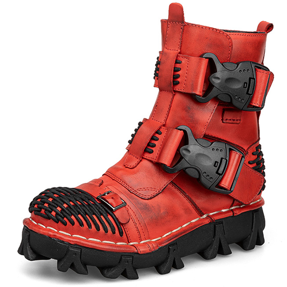 Men's Genuine Leather Motorcyc - Men Shoes Red บทวิจารณ์และราคา