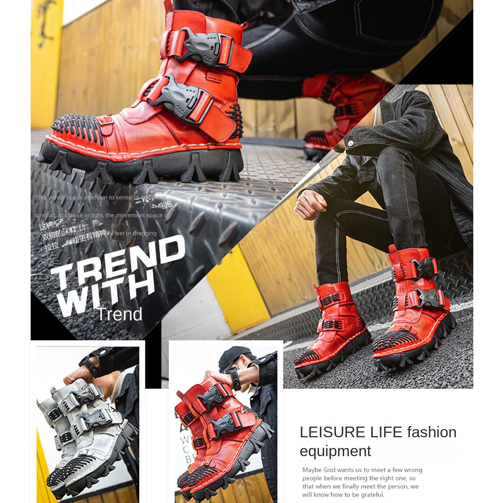 Men's Genuine Leather Motorcyc - Men Shoes Red บทวิจารณ์และราคา