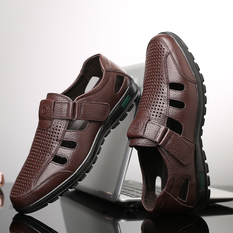 Men's Genuine Leather Sandals  - Men Shoes Eu To Us Size บทวิจารณ์และราคา