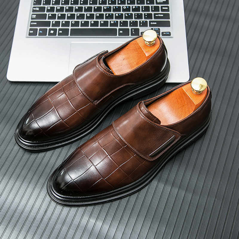 Men Business Dress Leather Sho - Men Shoes Velcro บทวิจารณ์และราคา