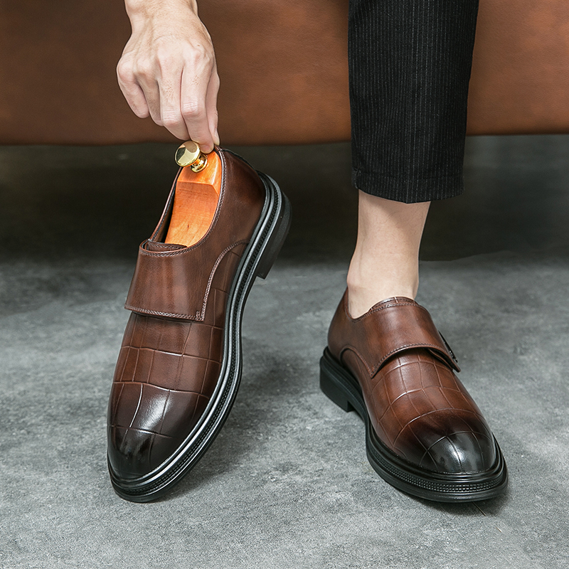 Men Business Dress Leather Sho - Men Shoes Velcro บทวิจารณ์และราคา
