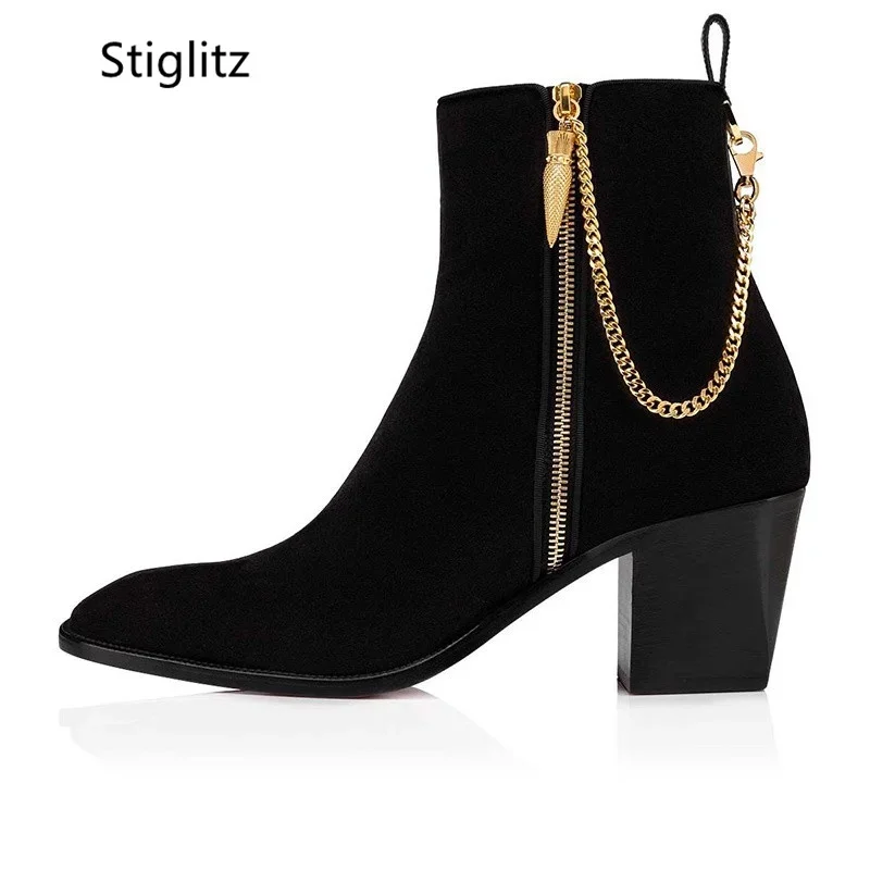 Suede Ankle Boots Gold Chain H - Men Shoes Red บทวิจารณ์และราคา