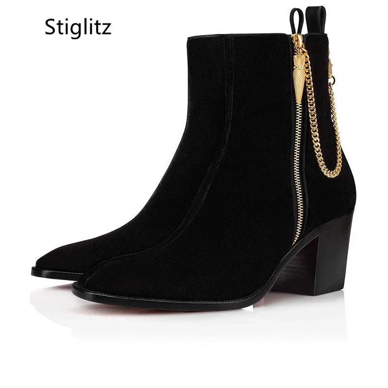Suede Ankle Boots Gold Chain H - Men Shoes Red บทวิจารณ์และราคา